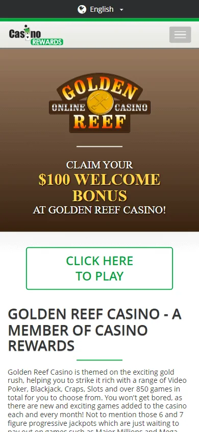 Reef 33 Casino home experience on a mobile device